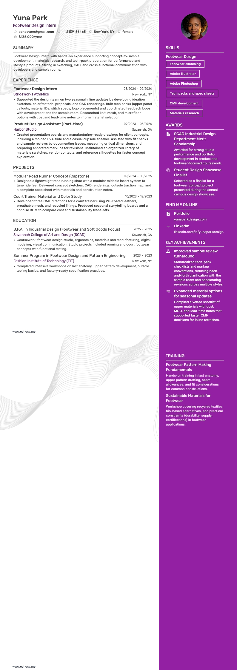 Thực tập sinh thiết kế giày dép example resume