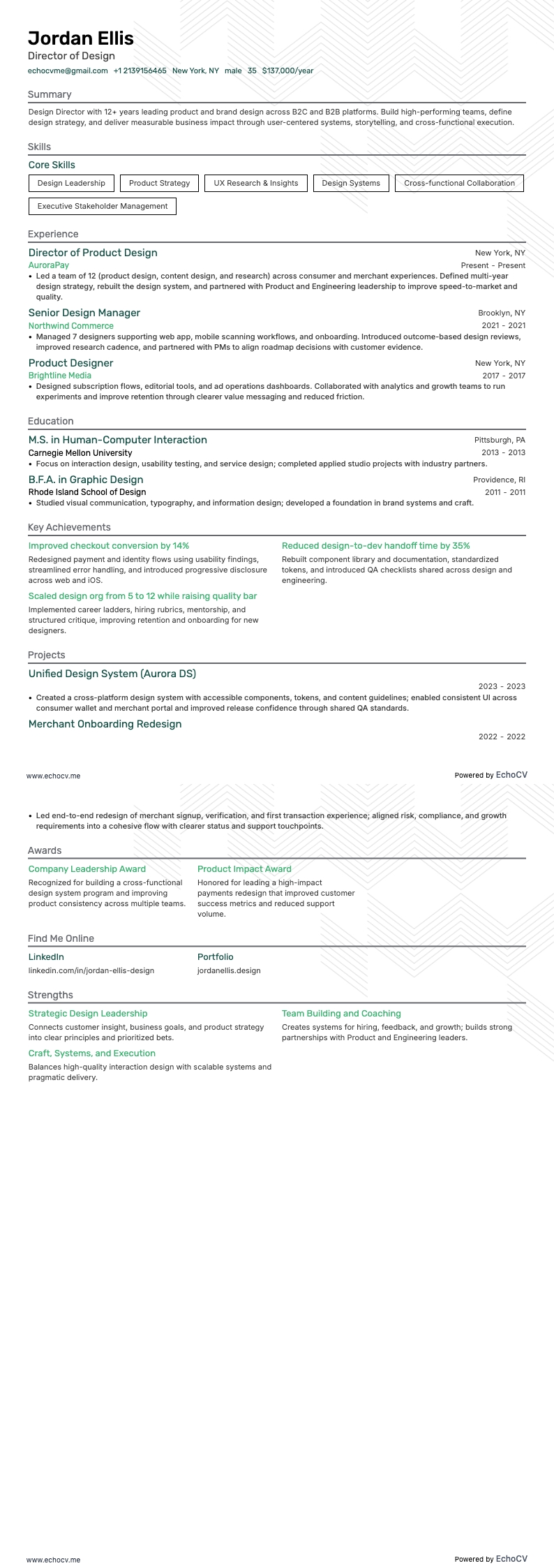 Director of Design example resume
