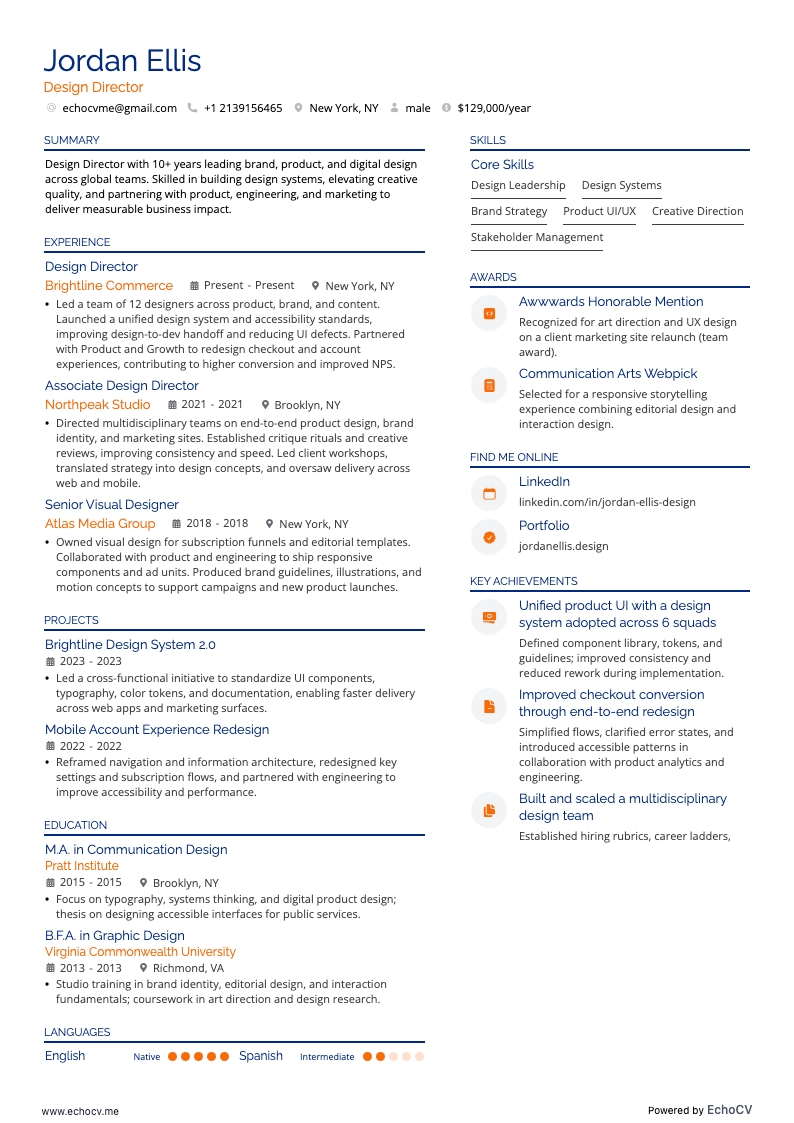 Design Director example resume