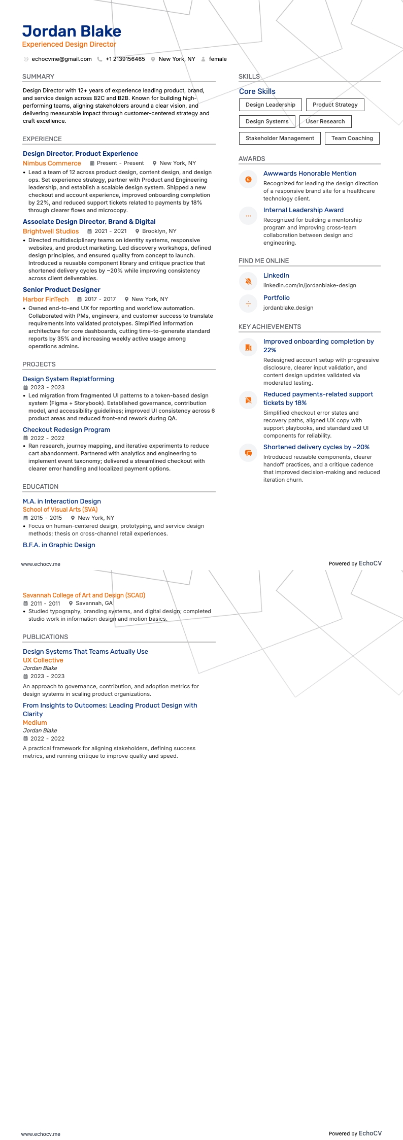 Experienced Design Director full preview