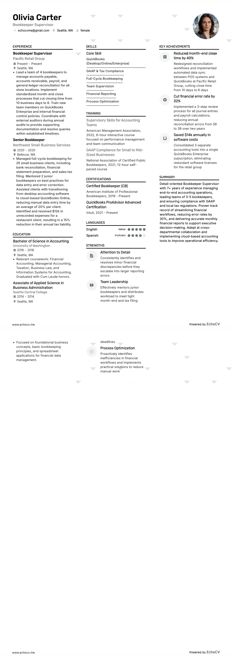 経理監督者 example resume