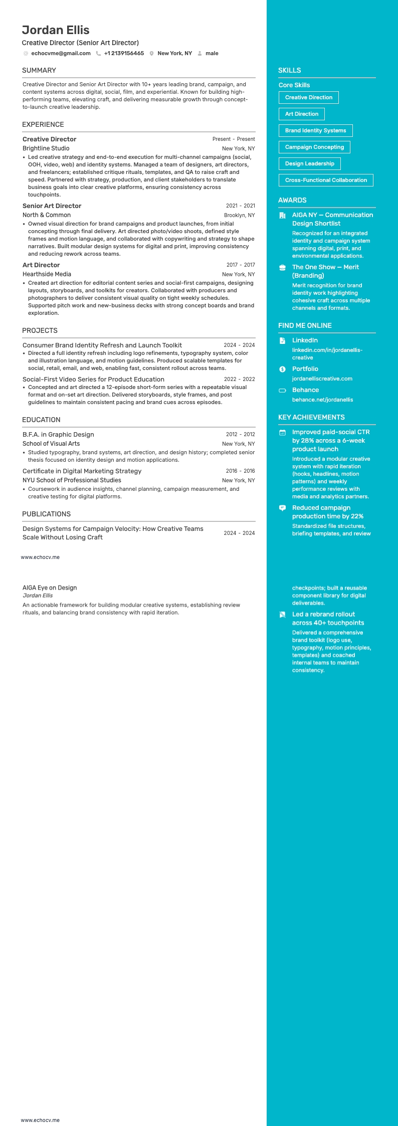 Creative Director example resume