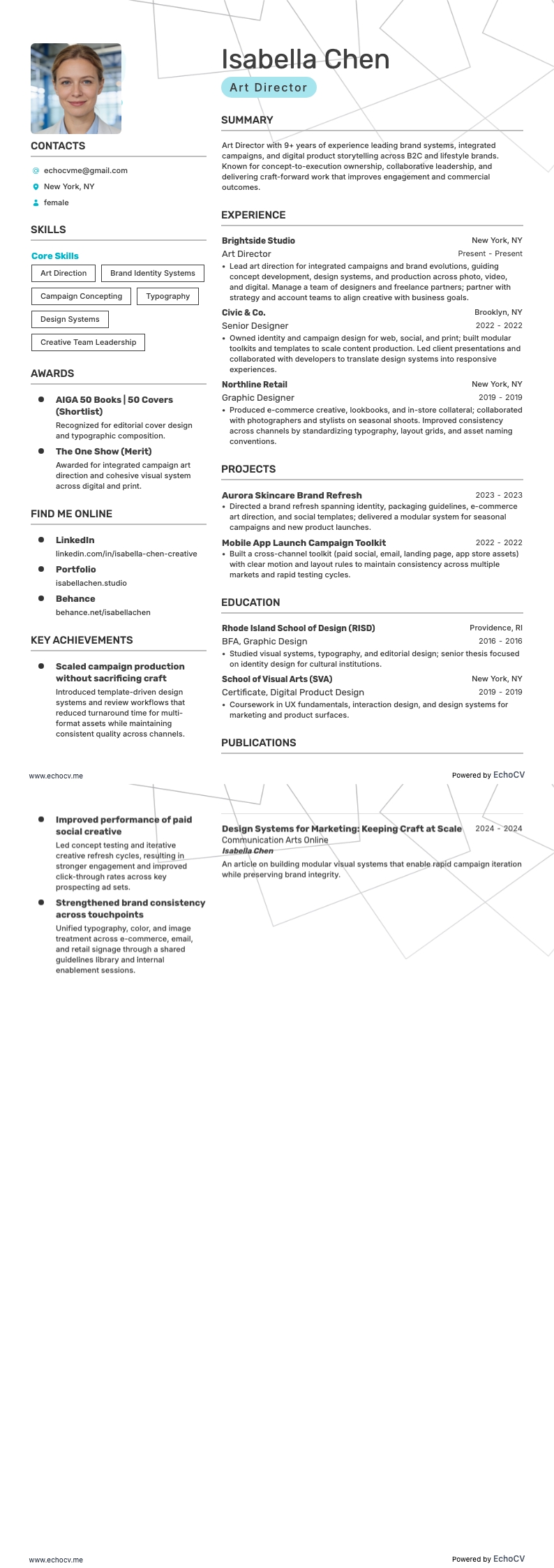 Art Director example resume