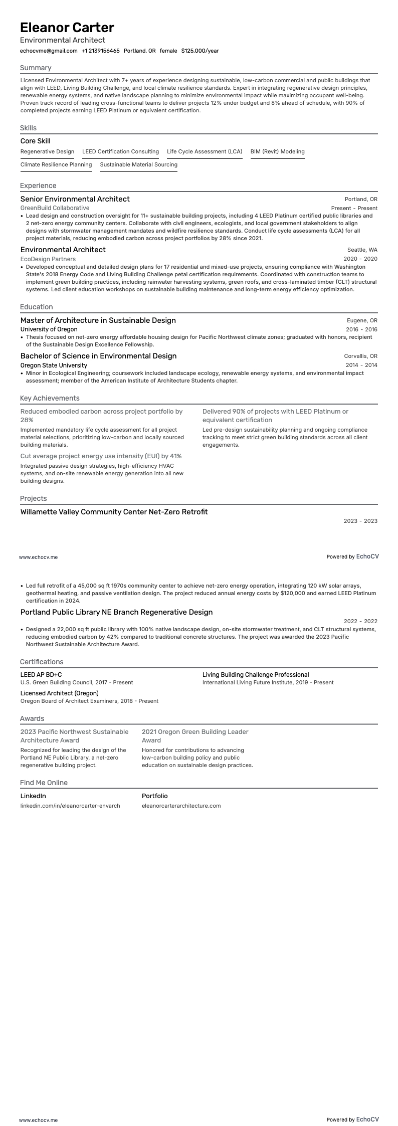 Environmental Architect example resume