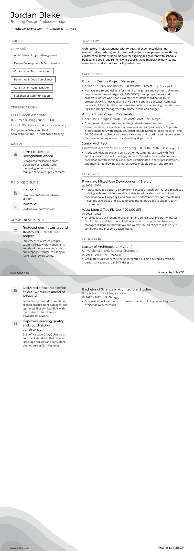 Gerente de proyectos de diseño de edificios example resume