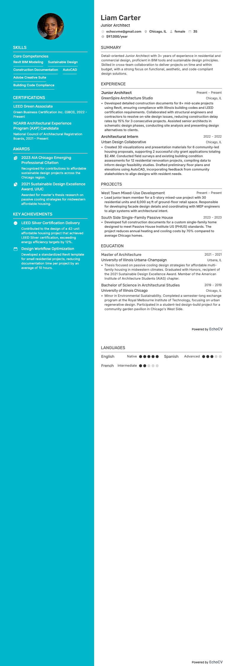 Junior Architect example resume