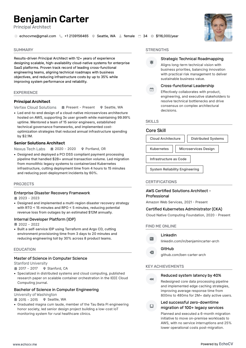 Principal Architect example resume