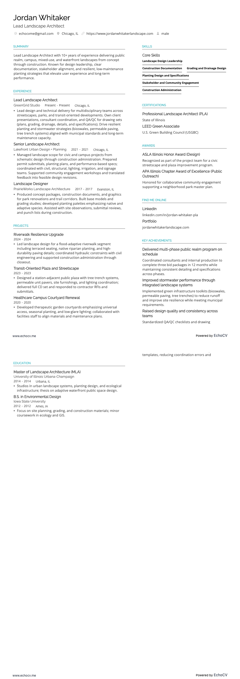 景觀設計師 resume example