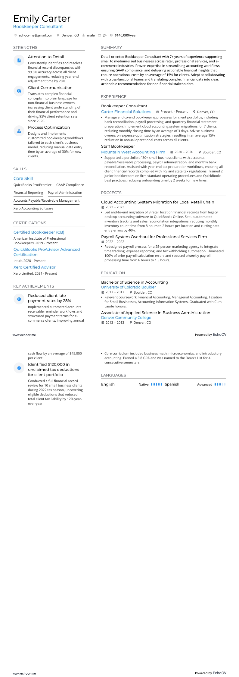 経理コンサルタント example resume