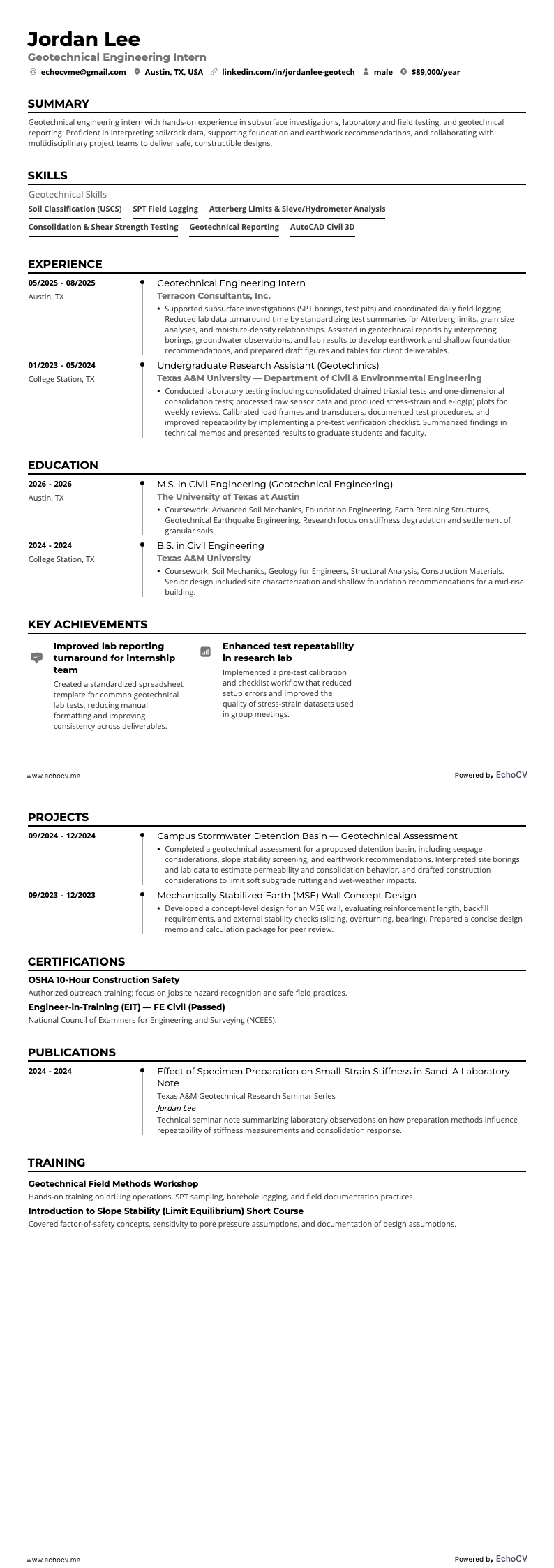 Ingeniería geotécnica resume example