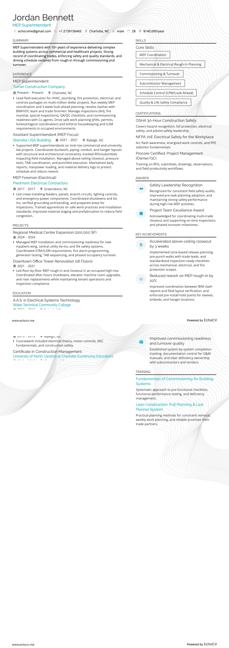 施工总监 resume example