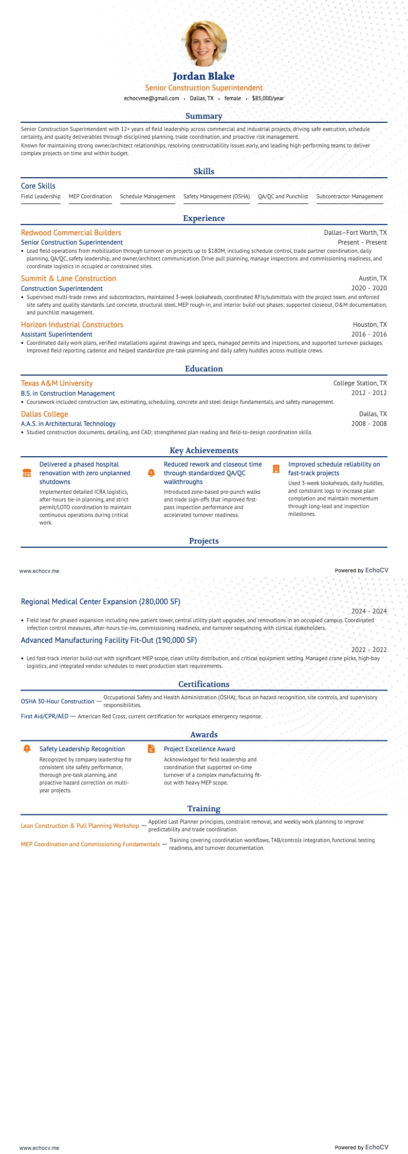Aperçu complet de Surintendant principal de chantier