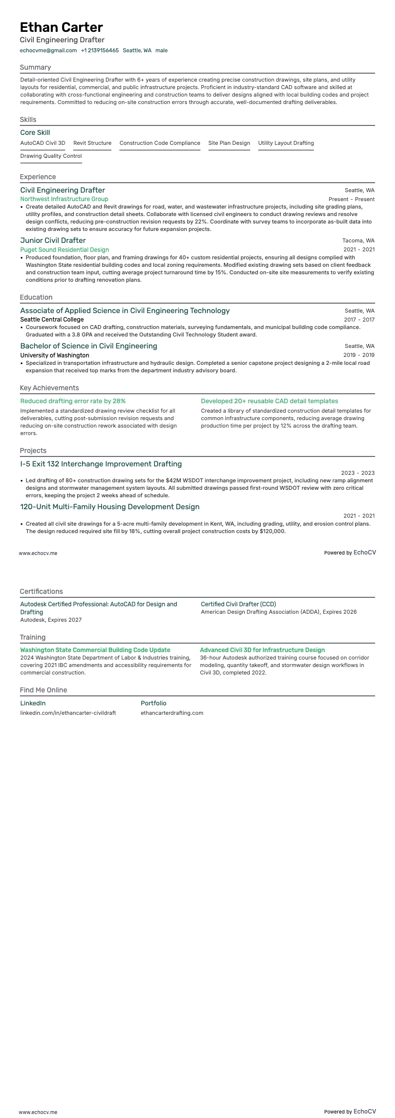 Ingeniero civil resume example