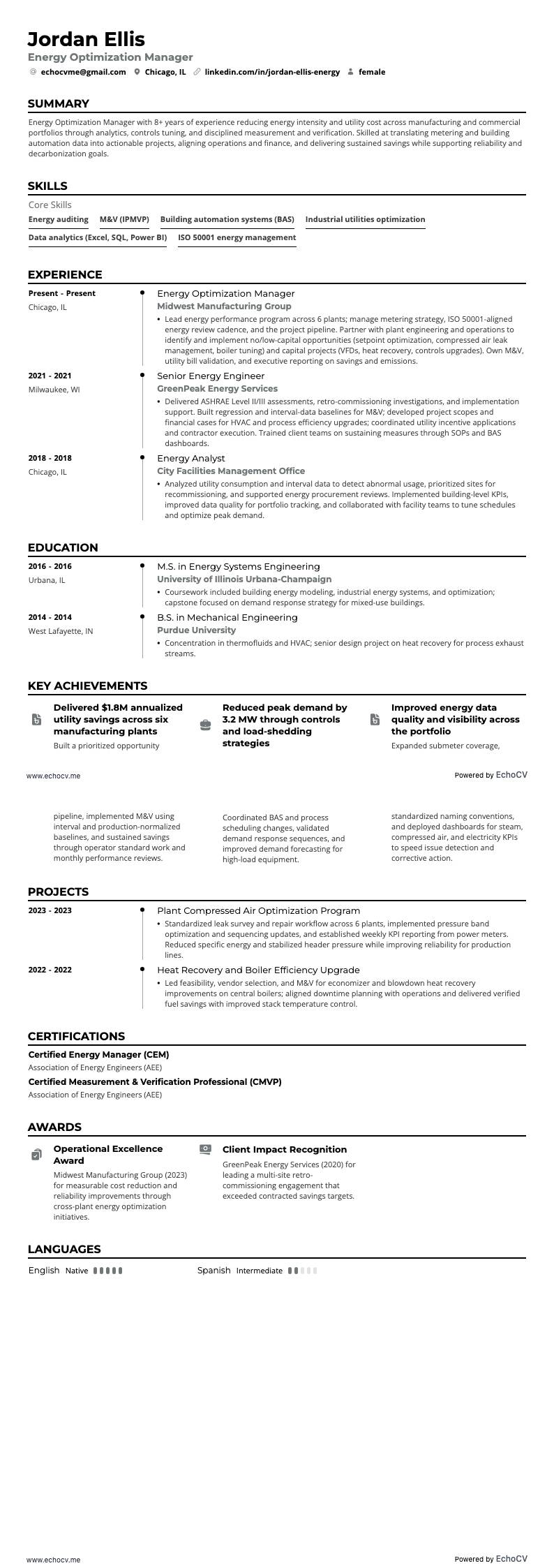 Energiemanager resume example