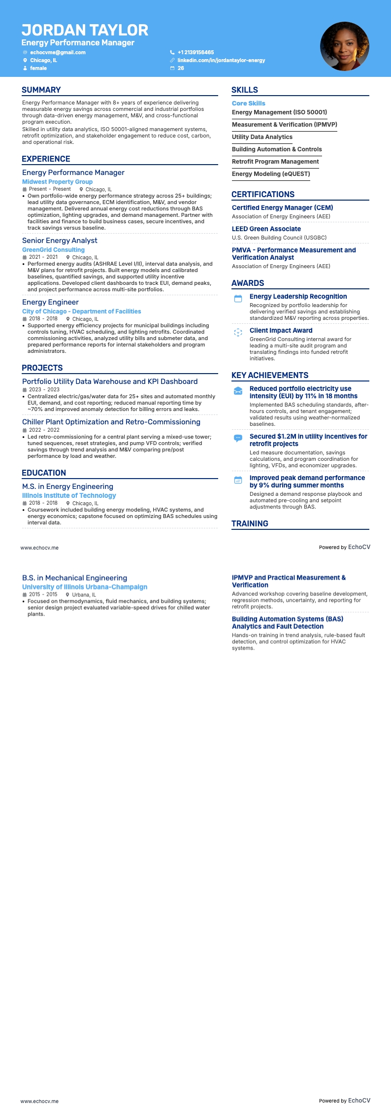 에너지 매니저 resume example