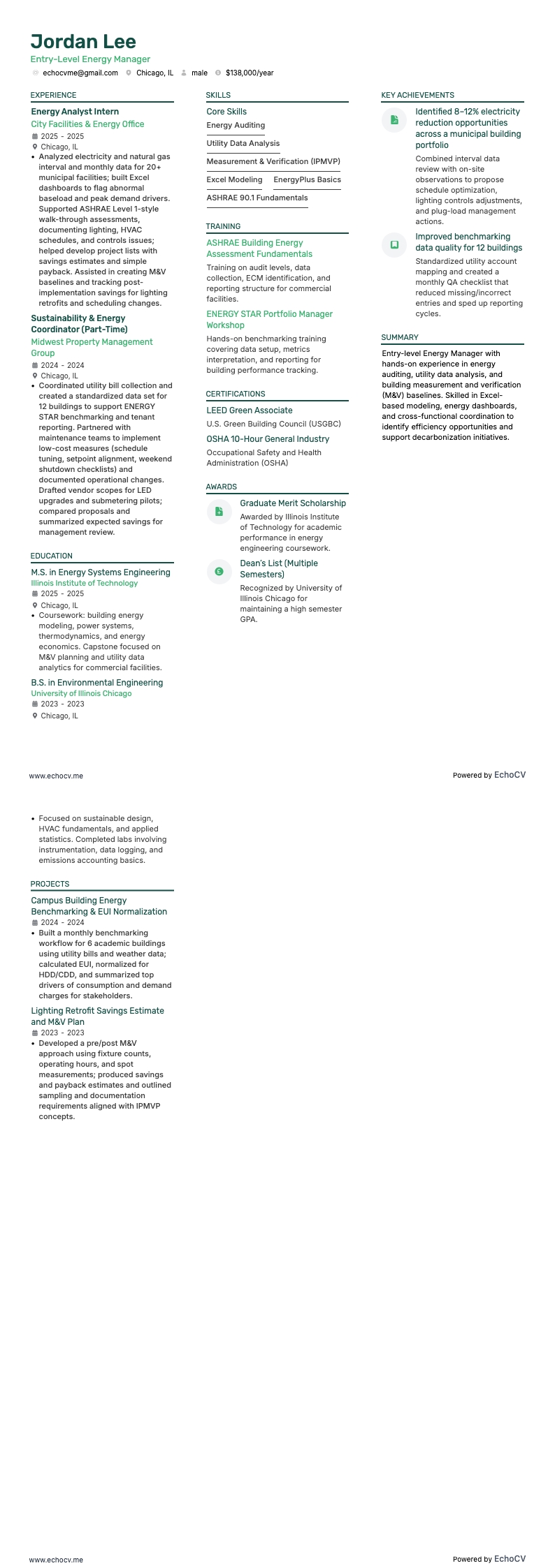 초급 에너지 관리자 example resume