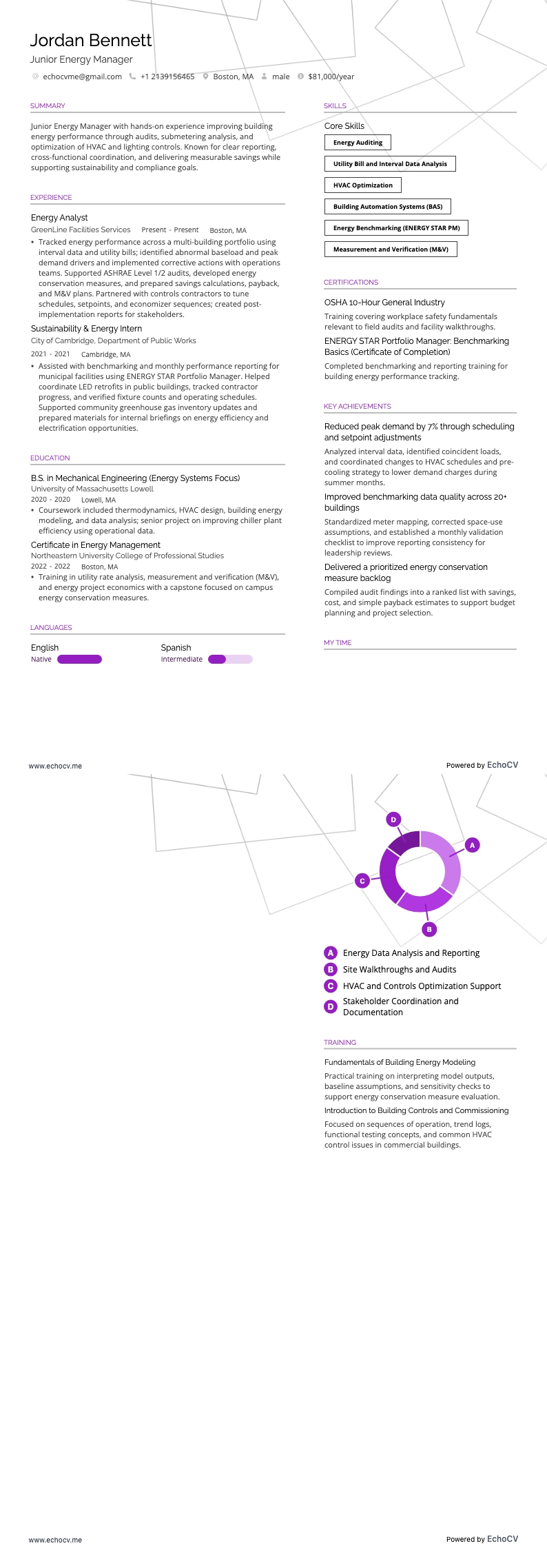 エネルギーマネージャー resume example