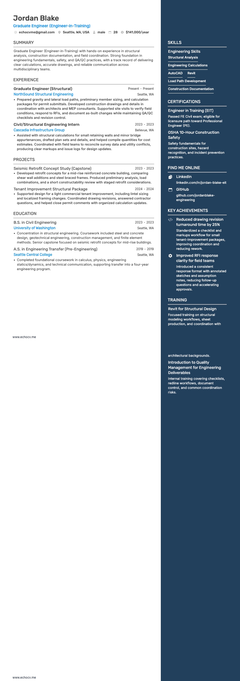 Graduate Engineer example resume