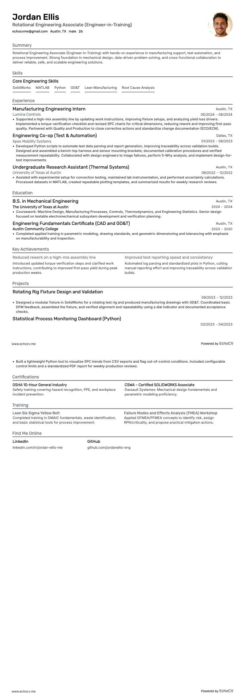 Rotational Engineering Associate example resume