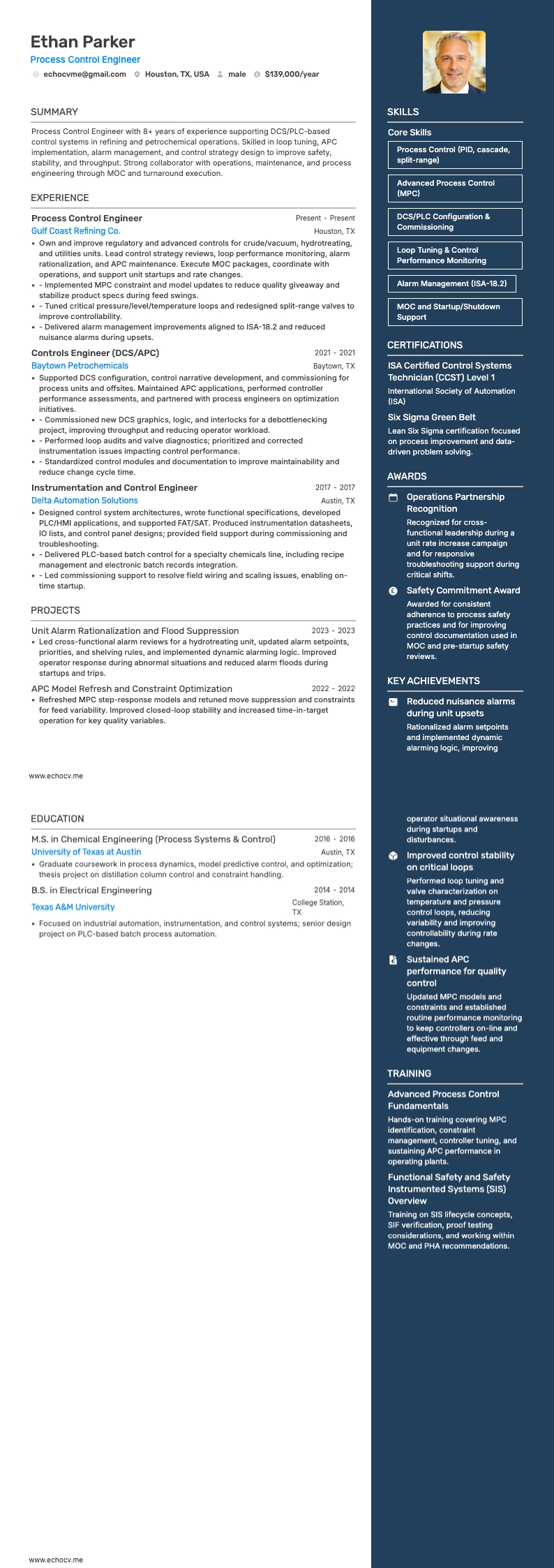 Procesbesturingsingenieur example resume