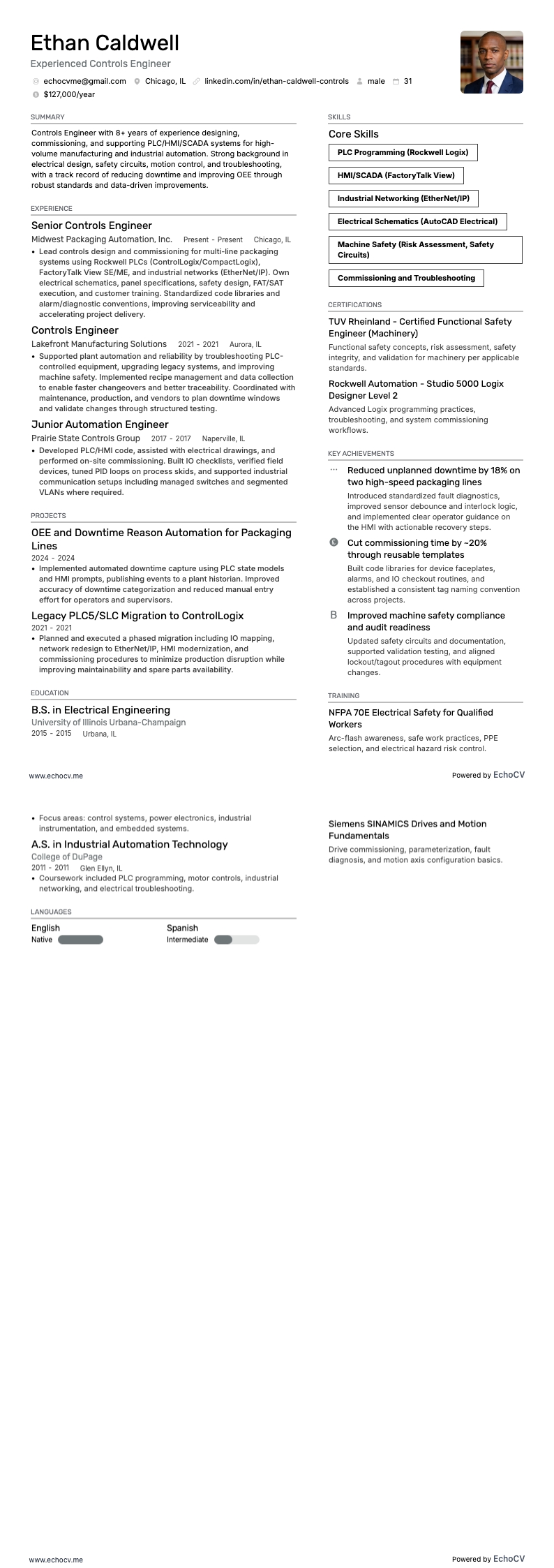 Ervaren besturingsingenieur example resume