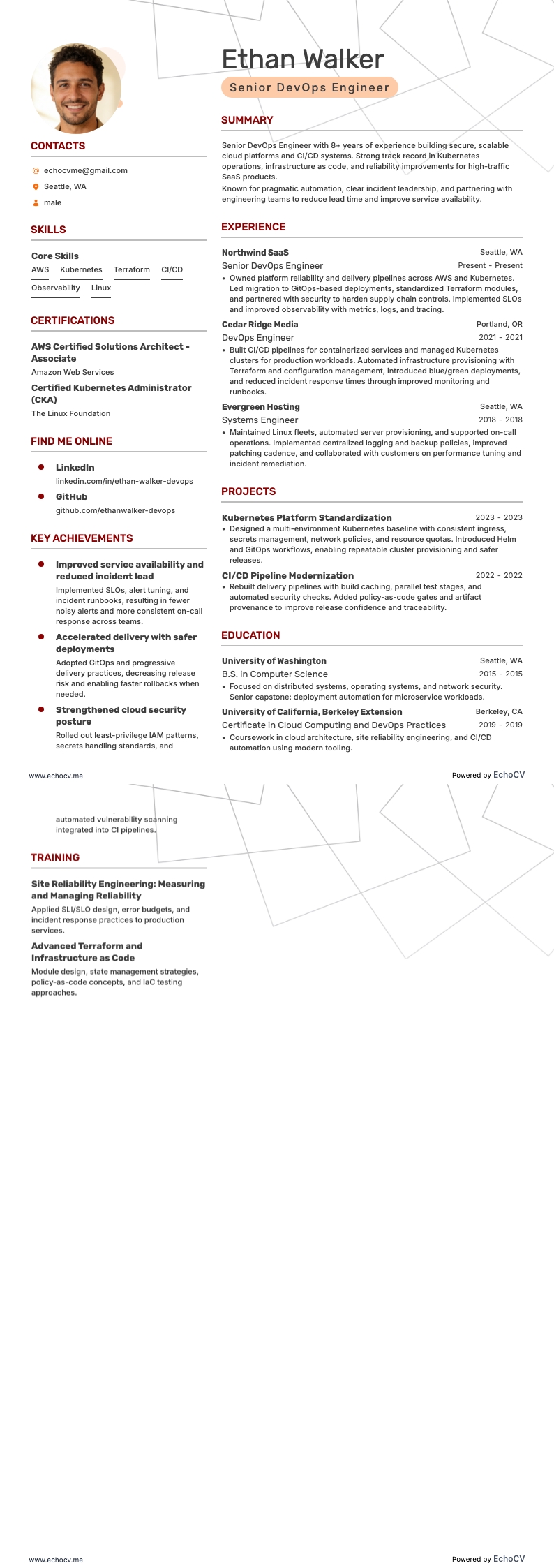 시니어 엔지니어 resume example