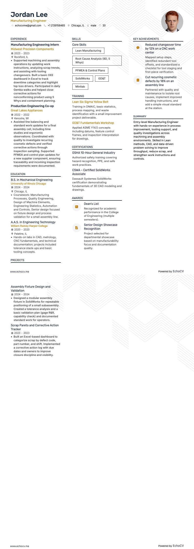 Tillverkningsingenjör example resume