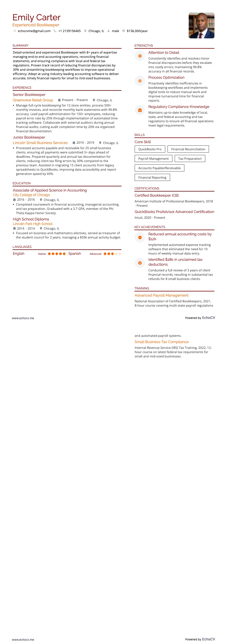 経験豊富な経理担当 example resume