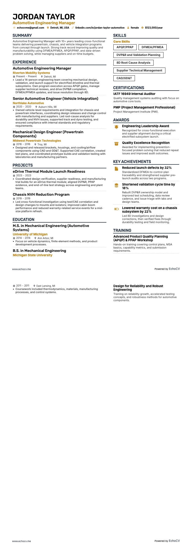 Manager Automotive Engineering volledige voorbeeldweergave