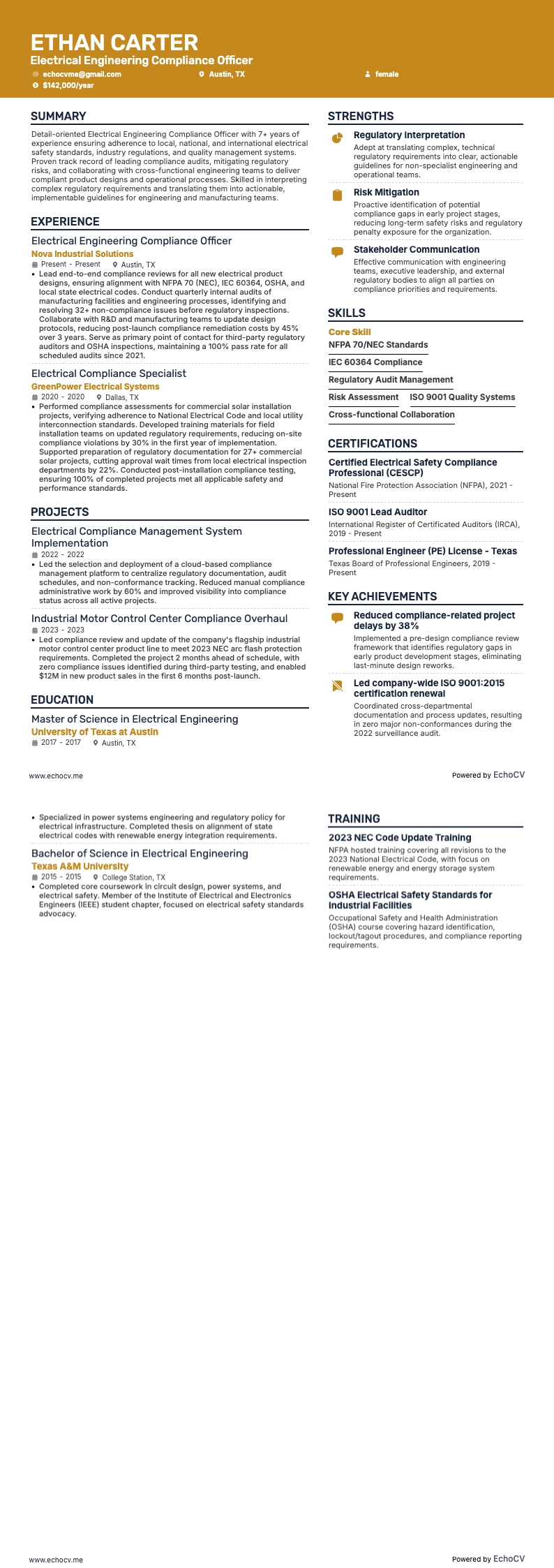 Kỹ thuật điện resume example