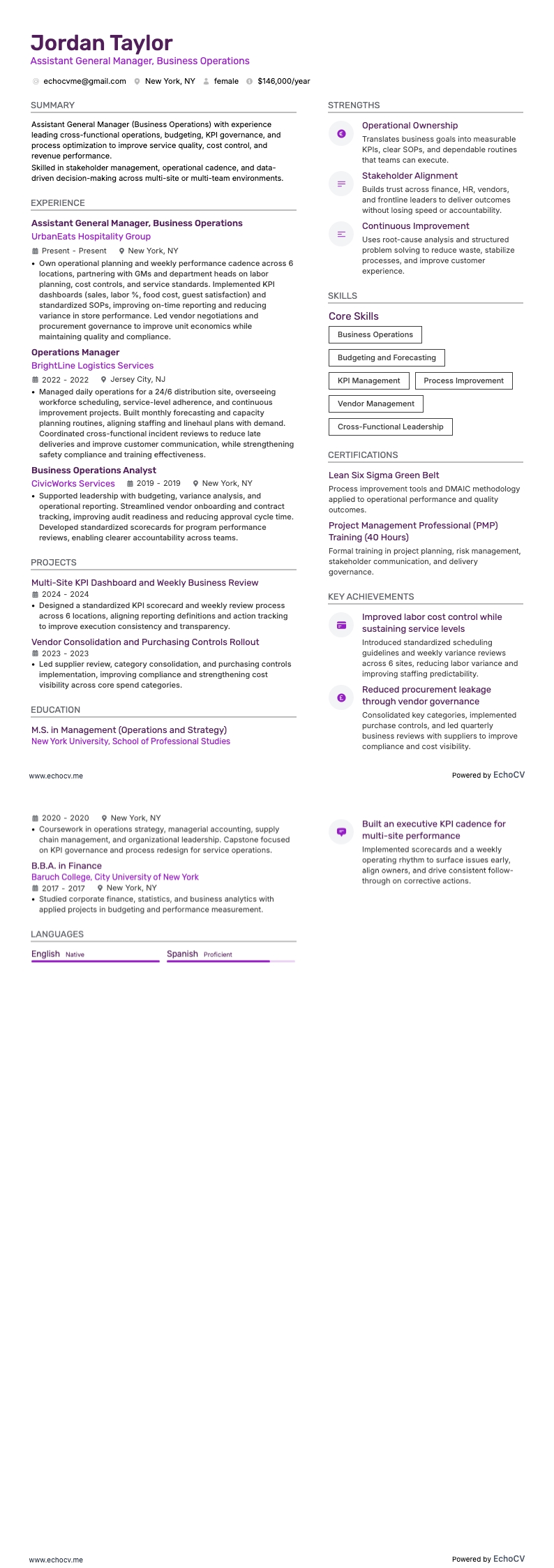 Gerente-geral adjunto resume example