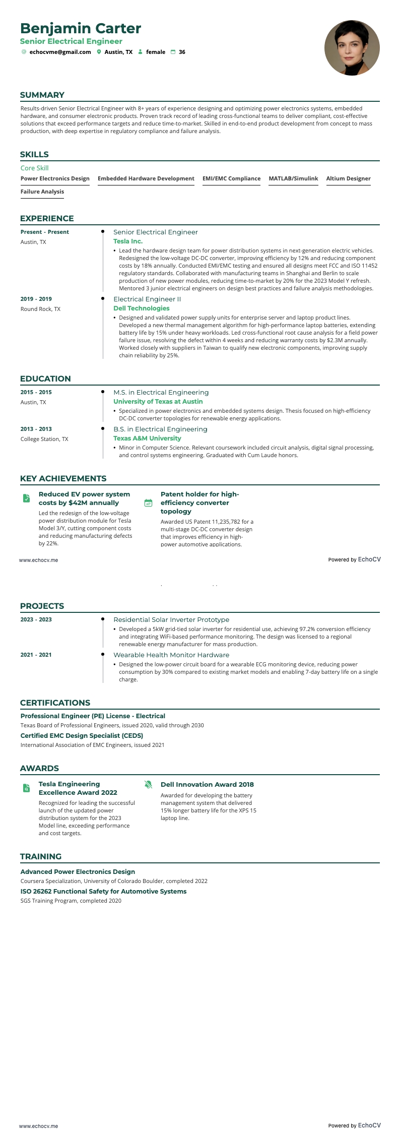Senior Electrical Engineer example resume