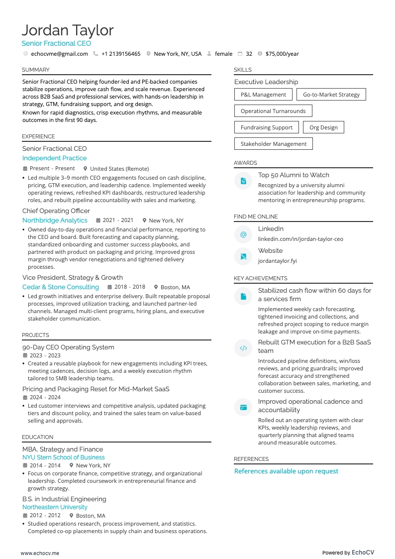 Fractioneel CEO resume example