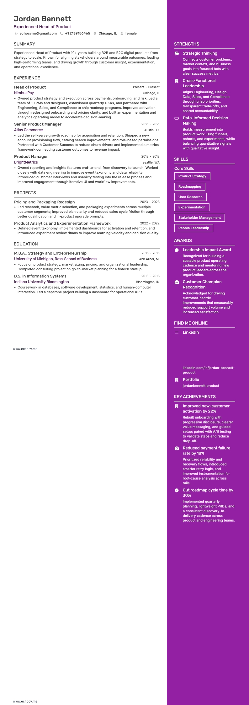 Responsabile Prodotto resume example