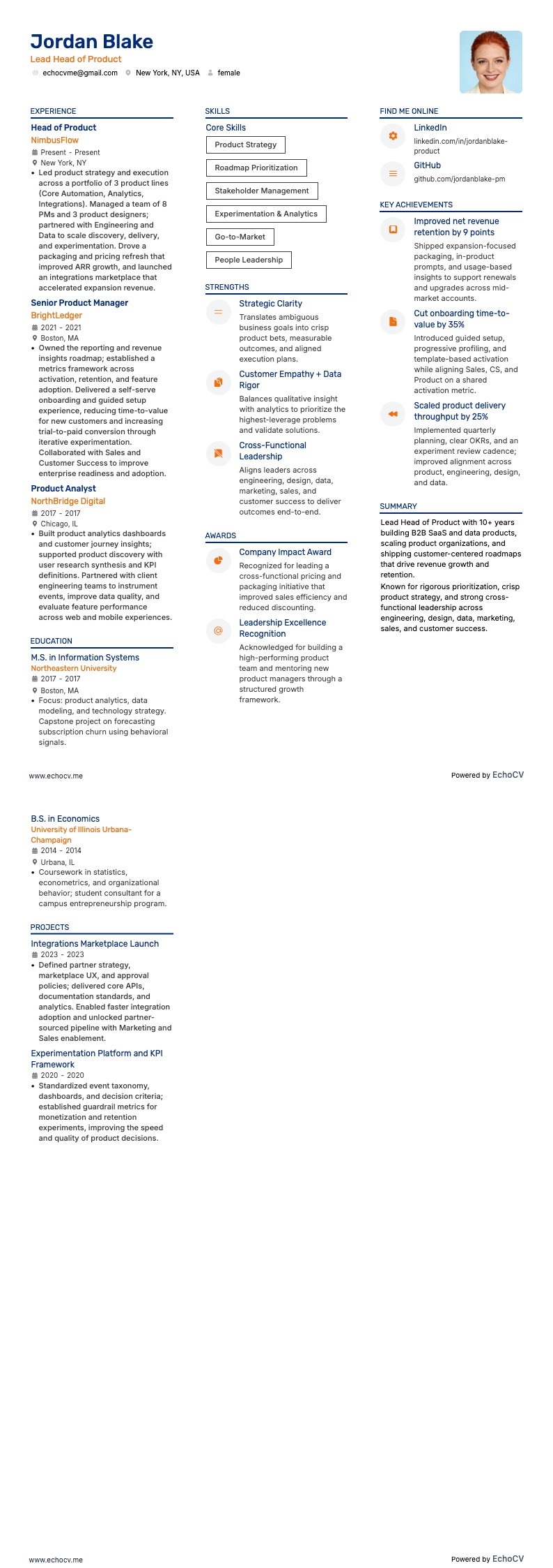 Lead Head of Product full preview