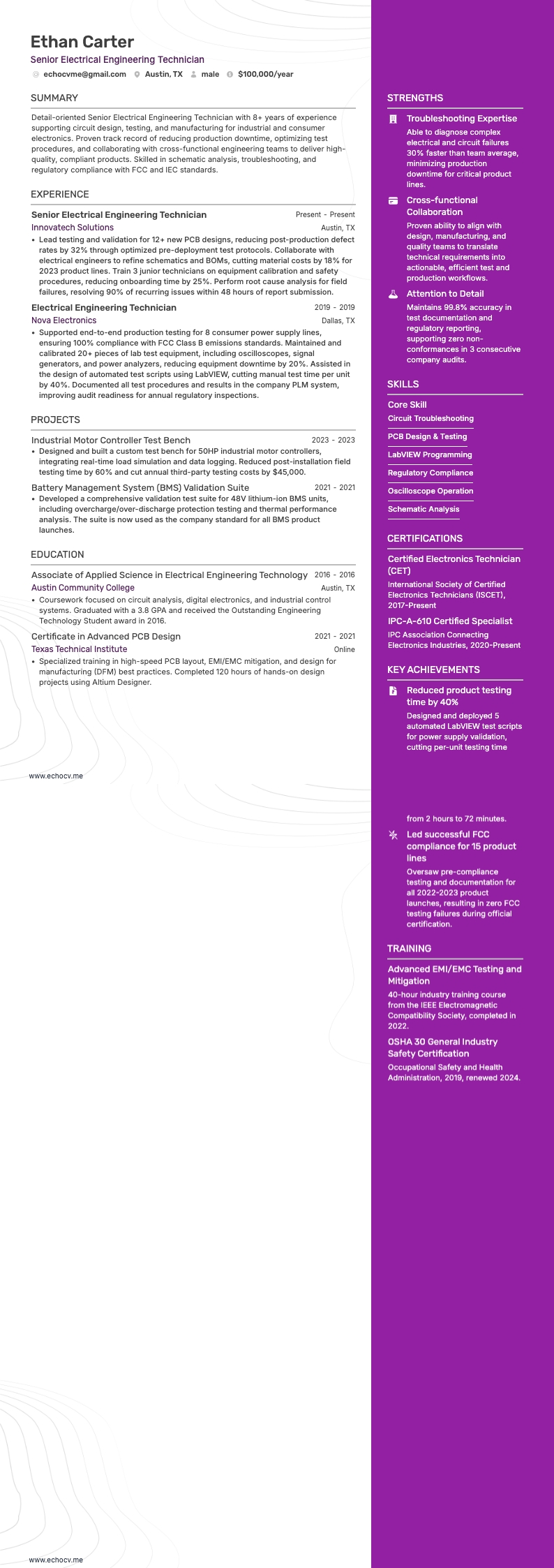 Senior Electrical Engineering Technician full preview