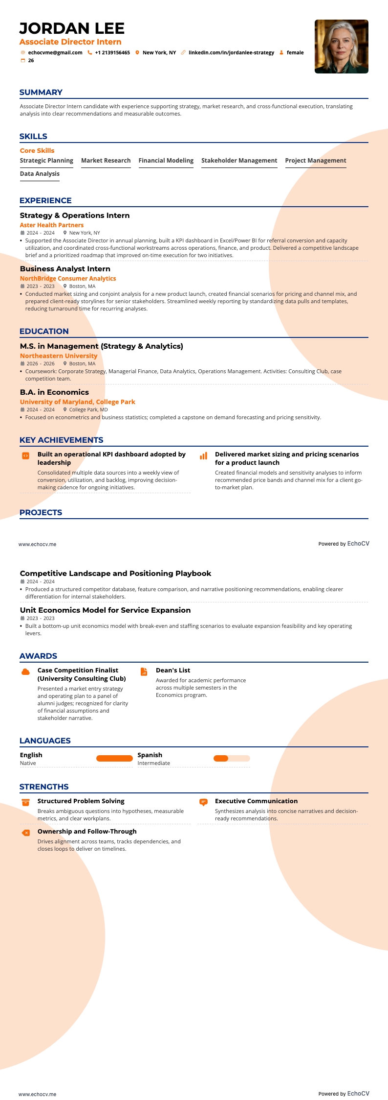 Directeur associé resume example