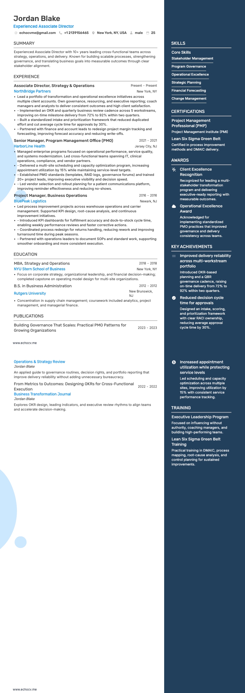 Directeur associé expérimenté example resume