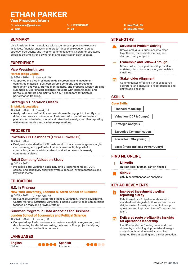 Vizepräsident resume example