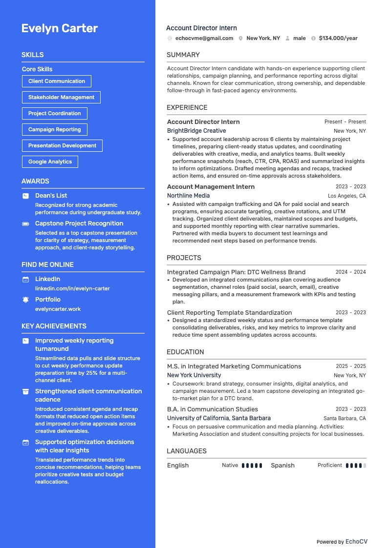 Directeur de comptes resume example