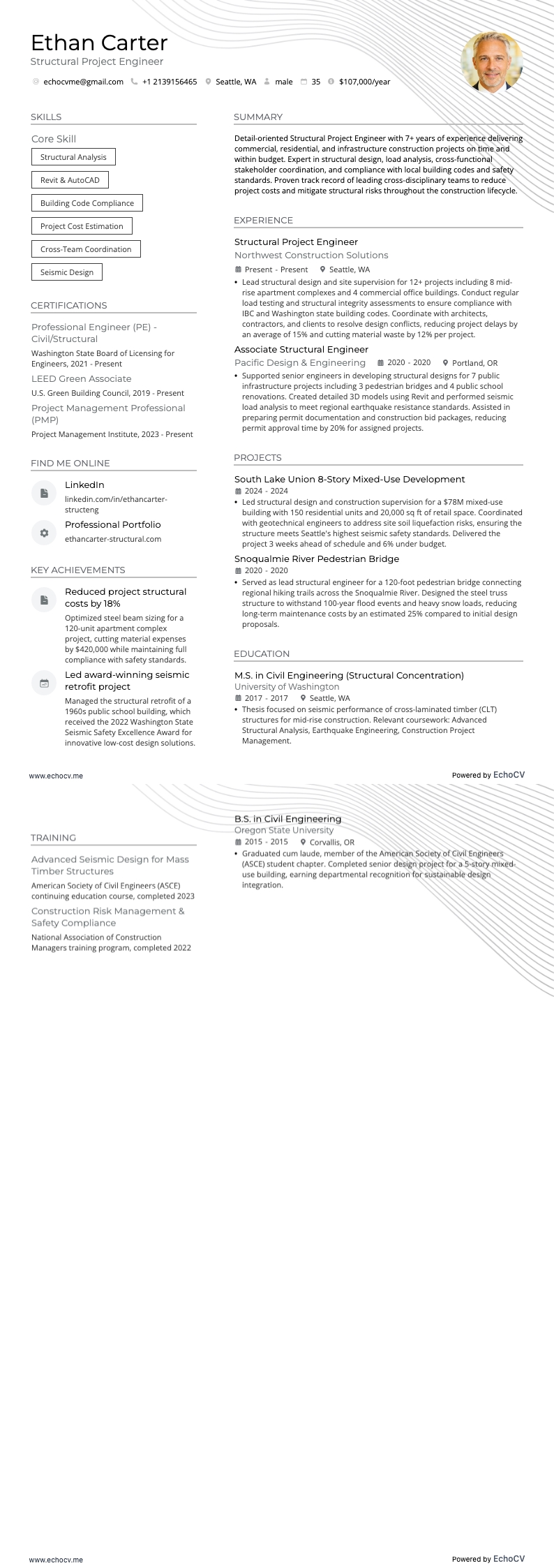 Structural Project Engineer example resume