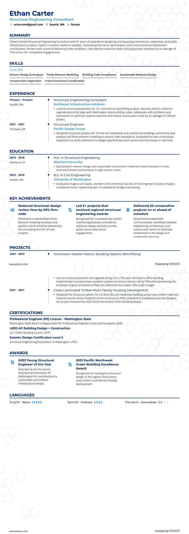 Structural Engineering Consultant example resume