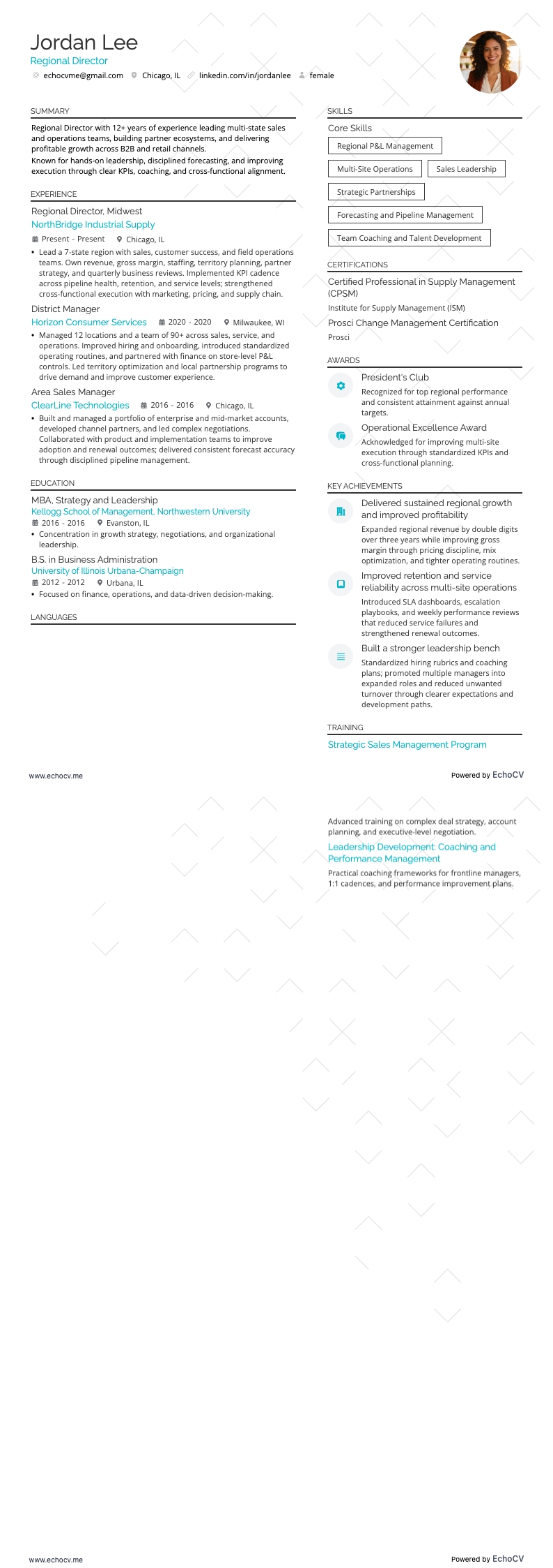 Regional Director example resume