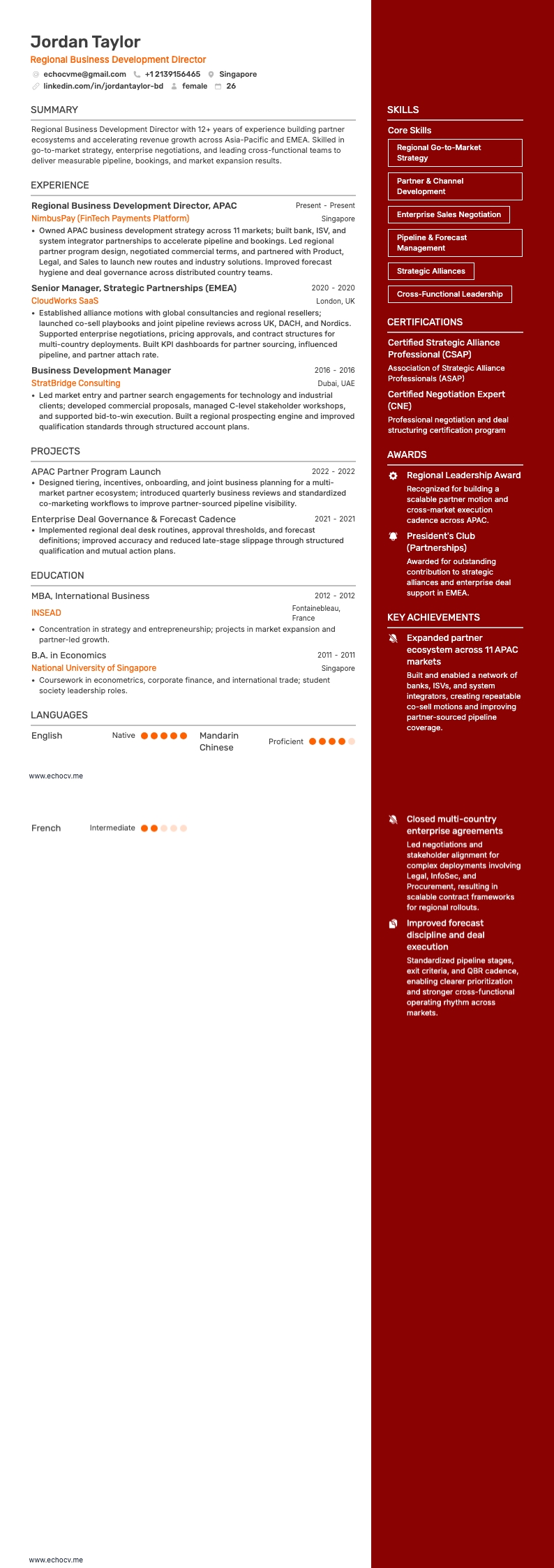 Regional Business Development Director example resume