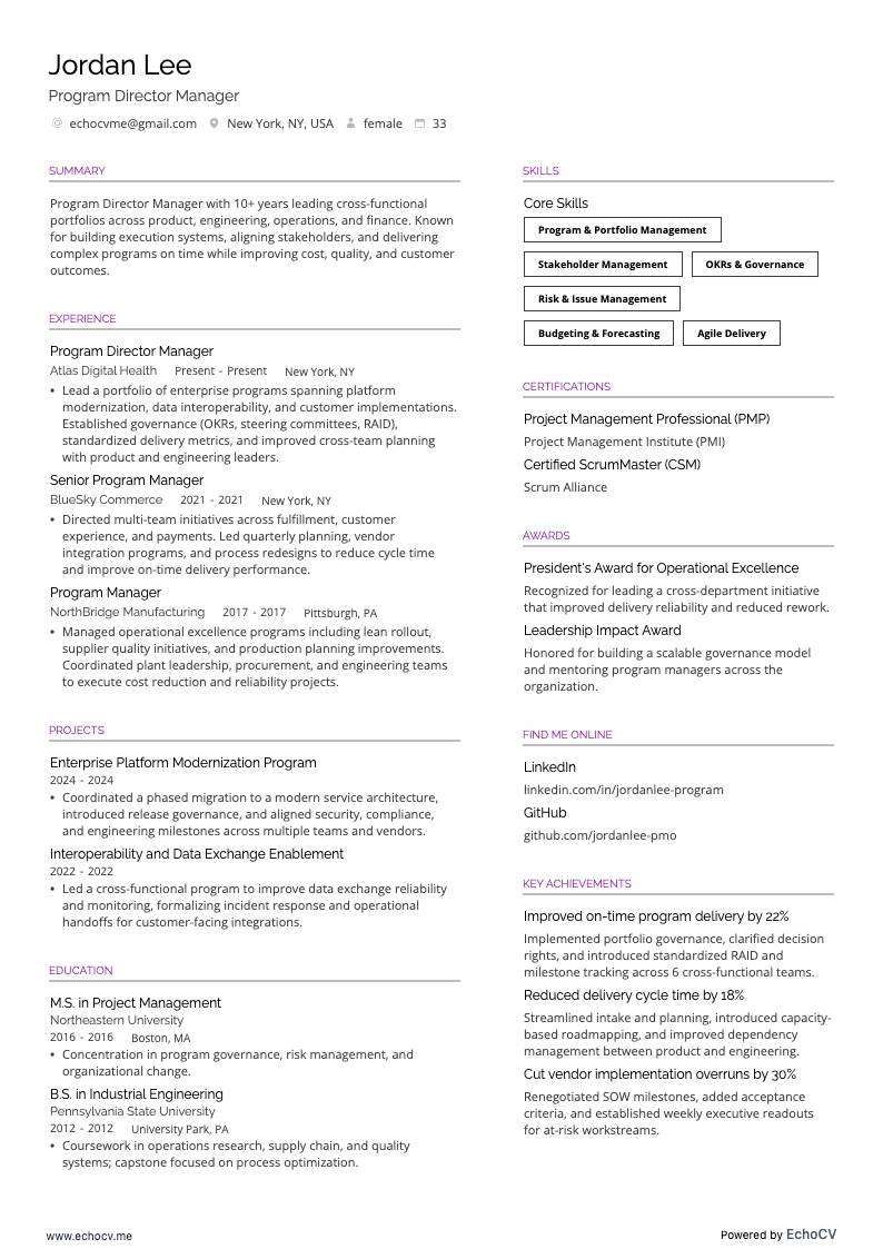 Xem trước đầy đủ Quản lý giám đốc chương trình