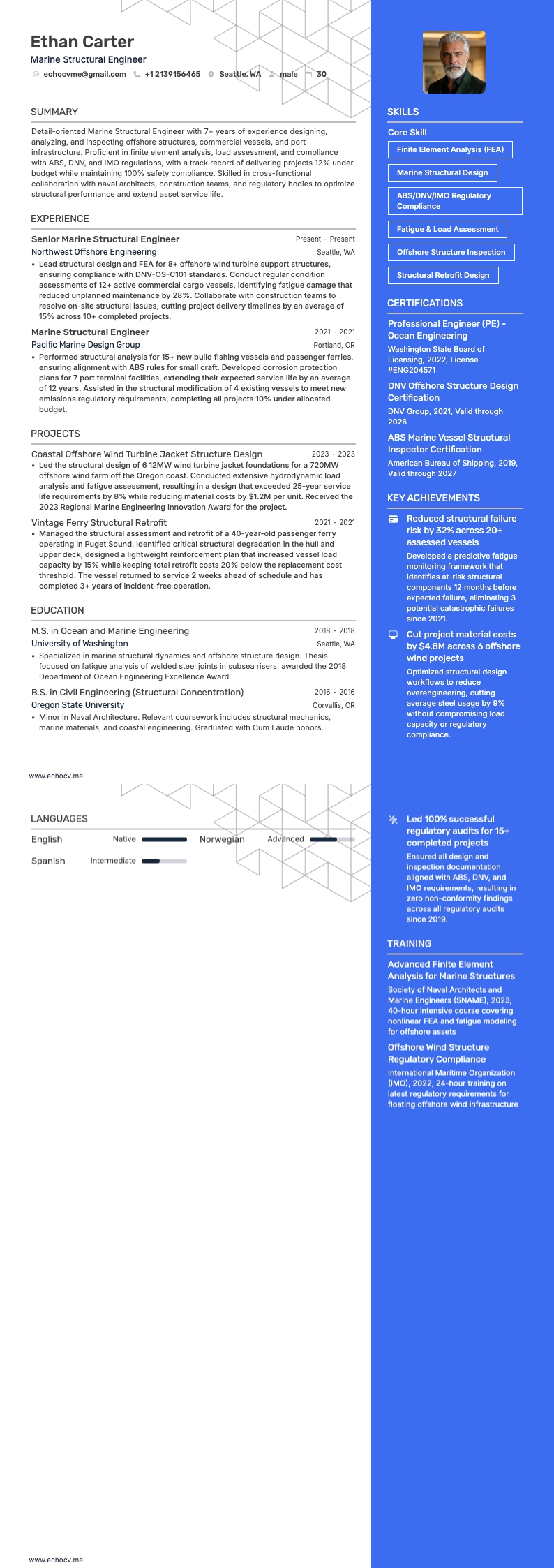 Marine Structural Engineer example resume
