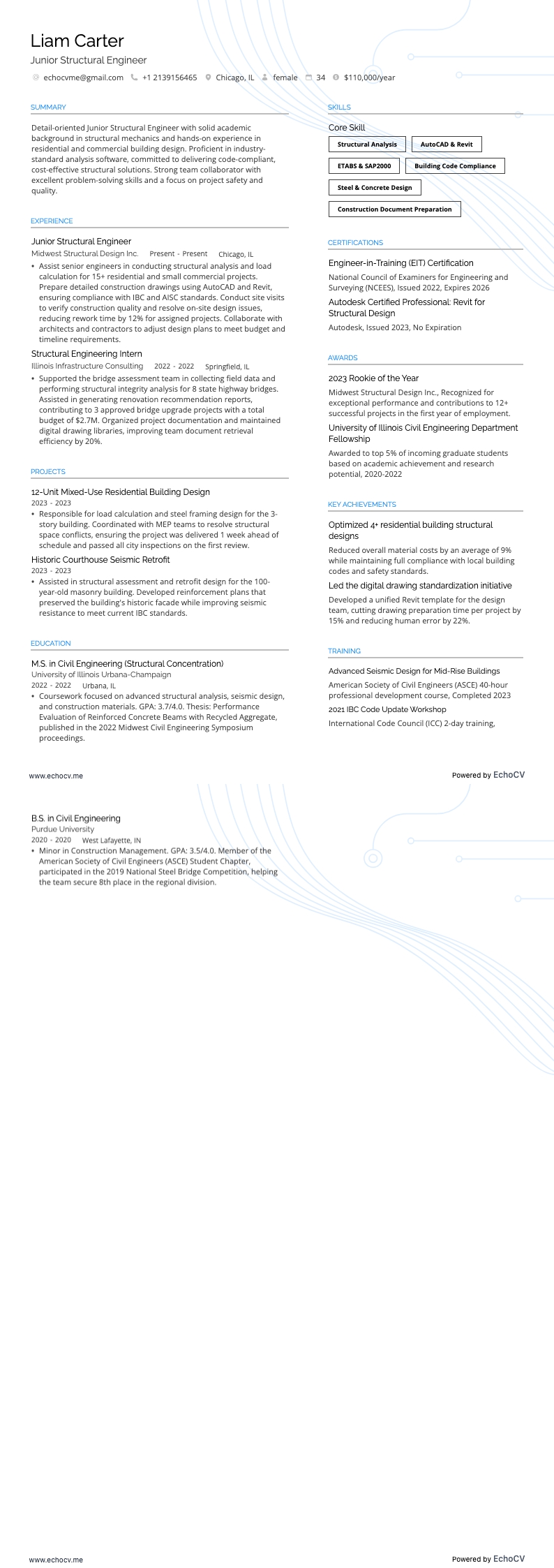 Junior Structural Engineer example resume
