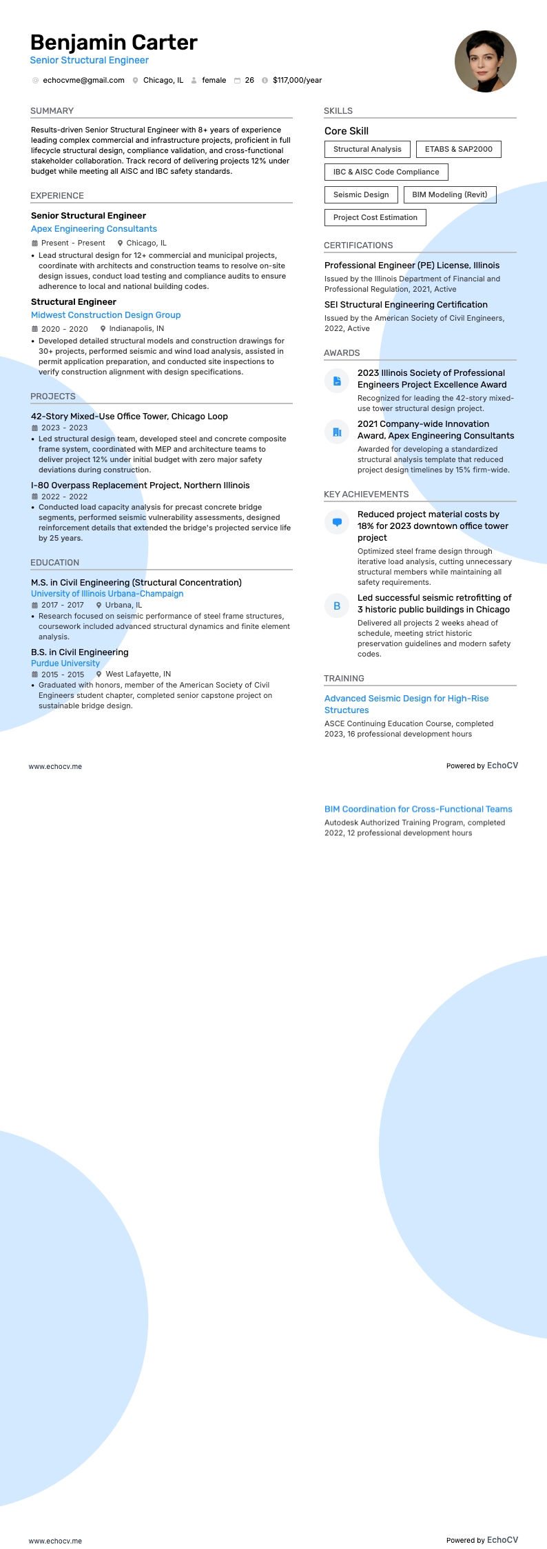 Senior Structural Engineer example resume