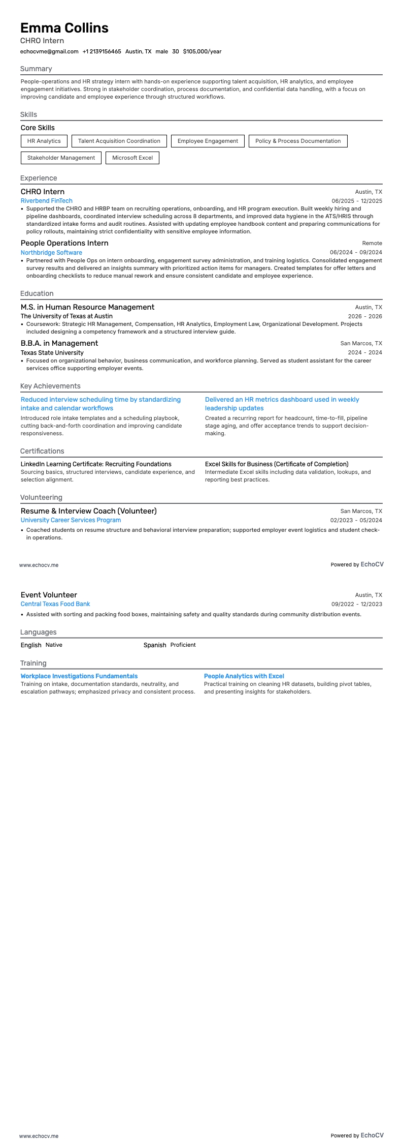 Director de Recursos Humanos resume example