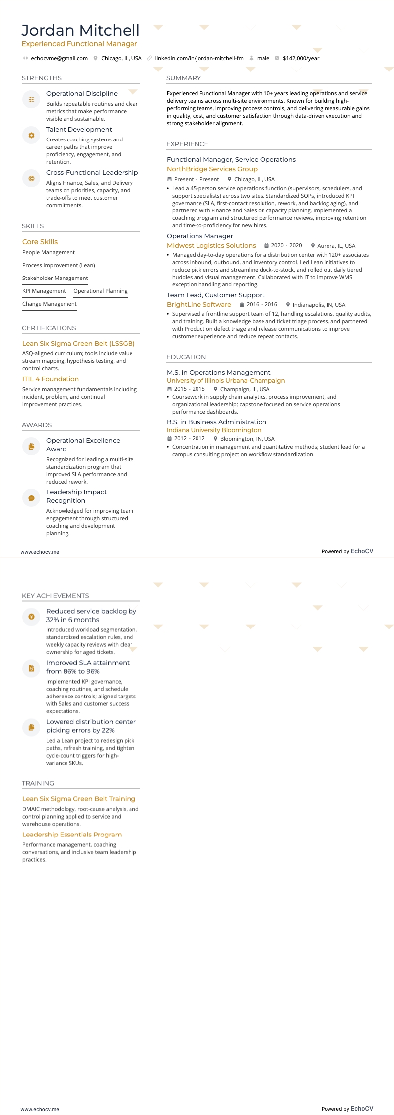 Gerente funcional con experiencia example resume